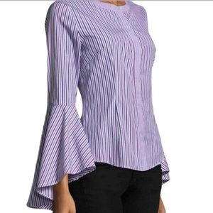 Milly Violet Stripe Long Bell Sleeve Button Down Blouse Women’s Size 10